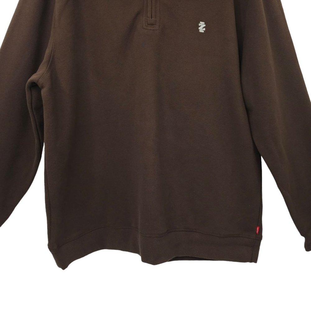 Izod Quarter Zip Sueded Fleece Pullover Sweater Sweatshirt Mens XL Brown NEW - Picture 9 of 15